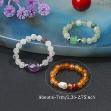 Bộ 3 chiếc nhẫn phong cách Bohemian làm từ đá thạch anh tím tự nhiên, mã não xanh và ngọc trai nước ngọt, được làm thủ công bằng chất liệu co giãn, có thể đeo chồng lên nhau và rất đa năng. - Nhiều màu - Xem 2
