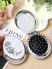 Custom Name Folding Mirror Comb With Birth Flower, Personalized Compact Mirror With Brush For Travel Makeup Daily Use, Elegant Mini Hair Comb Mirror For Purse Vanity, Meaningful Mother's Day Birthday Gift For Mom Wife Friend, Customized Portable Beauty Tool, Customizable Unique Keepsake - Multicolor - View 4