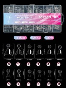 600片预成型超短尖头假指甲，按压式，可卸透明甲片，10种尺寸，半覆盖式甲片，适用于亚克力指甲，美甲用品 - 無色 - 查看 13