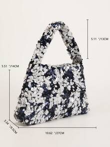 1pc Women's Luxury Floral Two-Tone Sequin Handbag, Stylish & Elegant Evening Clutch With Premium Feel. Suitable For Parties, Banquets, Shopping, Vacations And Various Occasions, Perfect Daily Accessory. - Blue - View 2