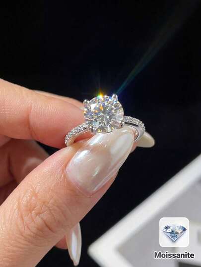 5克拉奢华四爪莫桑石钻石订婚戒指，精致结婚珠宝，女士S925纯银结婚戒指，新娘珠宝，承诺戒指