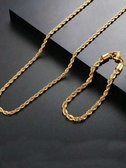316L Stainless Steel Twist Rope Necklace Set, Unisex, Wholesale Price