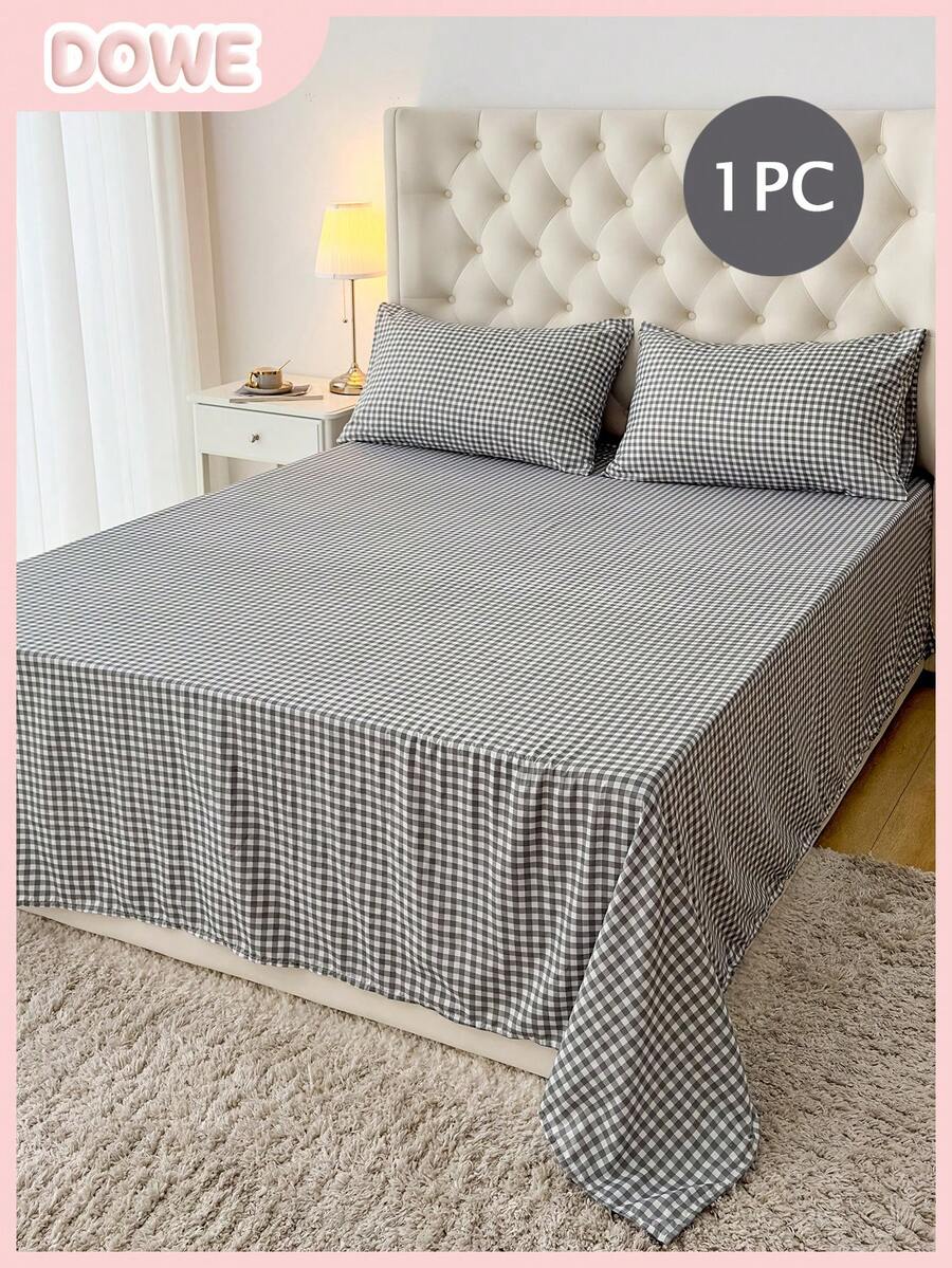 1pc Bed Sheet - 100% Lightweight Polyester Fabric, Simple Plaid Print Bedspread, Breathable Bedding, Bedroom Decor Bedspread, Suitable For Adults
