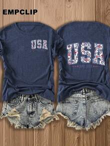 Double-Sided Printed Women'S T-Shirt - Patriotic Floral & "USA" Design In Wine Red With Blue & White Flowers - Casual Summer Wear |   Perfect For July 4Th Celebrations & Everyday Outfits | Stylish Women'S Tee With Distressed Denim Set, Ladies T ShirtsLoose Fit Benito Bowl,Big Game, Football Fast Delivery Women'S Casual And Stylish Short-Sleeved Printed Shirt/T-Shirt, Breathable, Suitable For Outdoor Sports, Everyday Wear, Birthday Gifts, Christmas Gifts, Halloween Gifts, Or As A Commemorative Shirt For Friends Or Loved Ones. Also Suitable As A Pullover - trắng - Xem 10