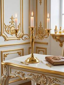 Elegant Multi-Arm Gold Candle Holder, Vintage European Style Home Decor, Creates Romantic Ambiance For Living Room, Wedding Anniversary, And Other Romantic Occasions. This Bohemian-Style Zinc Alloy Desktop Decor Is An Ideal Choice For Home Decoration, Fireplace Decor, Christmas Party, Housewarming Gift, Wedding, Restaurant, And Various Gatherings. - Multicolor - View 11