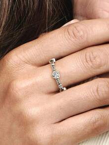 1 Peça Anel em Forma de Coração, Anel de Promessa Elegante de Prata 925, Presente de Joias de Casamento para o Casal - amor - Visão 3