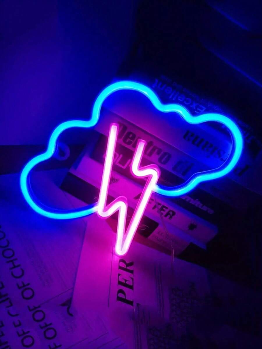 1 Peça Luz de Néon em Barra com Nuvem, Relâmpago, Trovão e Chuveiro, LED, Alimentação Dupla por USB/Bateria, Com Gancho para Montagem na Parede, Decoração de Atmosfera para Sala de Jogos, Cabeceira de Cama, Quarto de Crianças