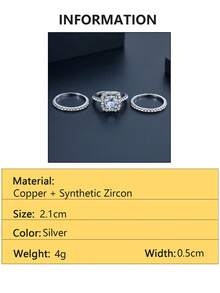 Bộ 3 nhẫn vuông đính đá Cubic Zirconia, có thể xếp chồng lên nhau, thích hợp để đeo hàng ngày và làm quà tặng. - Bộ nhẫn - Xem 12