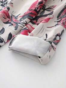 2pcs Vintage Print Set, Comfortable & Versatile, With Lapel Wide-Leg Pants; Suitable For Airport, Island Vacation Or Daily Shopping Spring - Pink - View 8