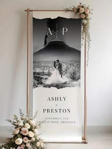 1pc, Multiple Sizes - Customized Wedding Welcome Sign, Customized Wedding Welcome Banner, Wedding Banner Fabric, Customizable Text, Names And Images, Suitable For Lawn, Garden, Living Room - Party Decoration Banner - Multicolor - View 3