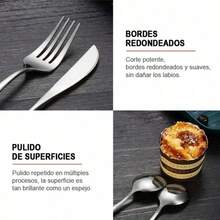Juego de Cubiertos de Acero Inoxidable 40 Piezas Cuchara Cuchillo Ideal para Reuniones Familiares y Uso Diario Aptos para Lavavajillas - Plateado - Ver 8