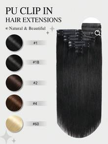 Tóc nối SUYYA màu đen tuyền, thẳng, dài 18 inch, 120g, 8 miếng, kiểu kẹp, viền vô hình, chất liệu PU, màu đen tự nhiên, tóc thật nguyên chất, kiểu kẹp liền mạch. - S1 - Xem 2