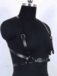 1 pieza Arnés negro de estilo punk sexy con espalda en X para mujer, adecuado para uso diario, citas, fiestas y otras ocasiones - Negro - Ver 4
