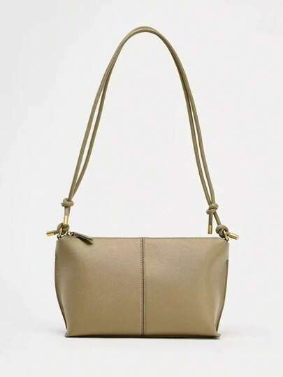 2026春夏新款女士包包，金属装饰结饰斜挎包，纯色荔枝纹软皮通勤多功能单肩包