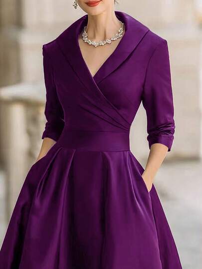 欧美风优雅时尚V领长袖连衣裙，简约假日及日常穿着，韩式收腰性感正式连衣裙，适合秋冬春季穿着