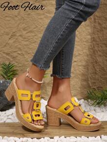 Giày sandal cao gót nữ kiểu retro, họa tiết hình học, phong cách bohemian cổ điển, chất liệu da PU, đính đinh tán, phù hợp cho đám cưới, tiệc tùng, kỳ nghỉ, mùa hè và các dịp khác. - Màu vàng - Xem 5