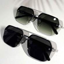 2 chiếc gọng kính thời trang nam bằng kim loại hai cầu, kiểu dáng tối giản, tiện dụng và đa chức năng. - 1*bạc/xám+1*bạc/xanh lá chuyển sắc - Xem 7