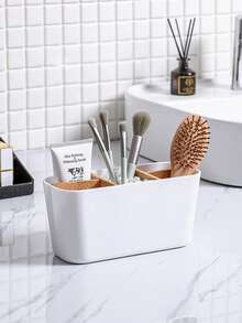 1pc Multi-Compartment Makeup Brush Holder, Lipstick & Cosmetics Organizer Box, Minimalist Vanity Desktop Storage Rack, Makeup Brush Cup - 5 Grids - View 3