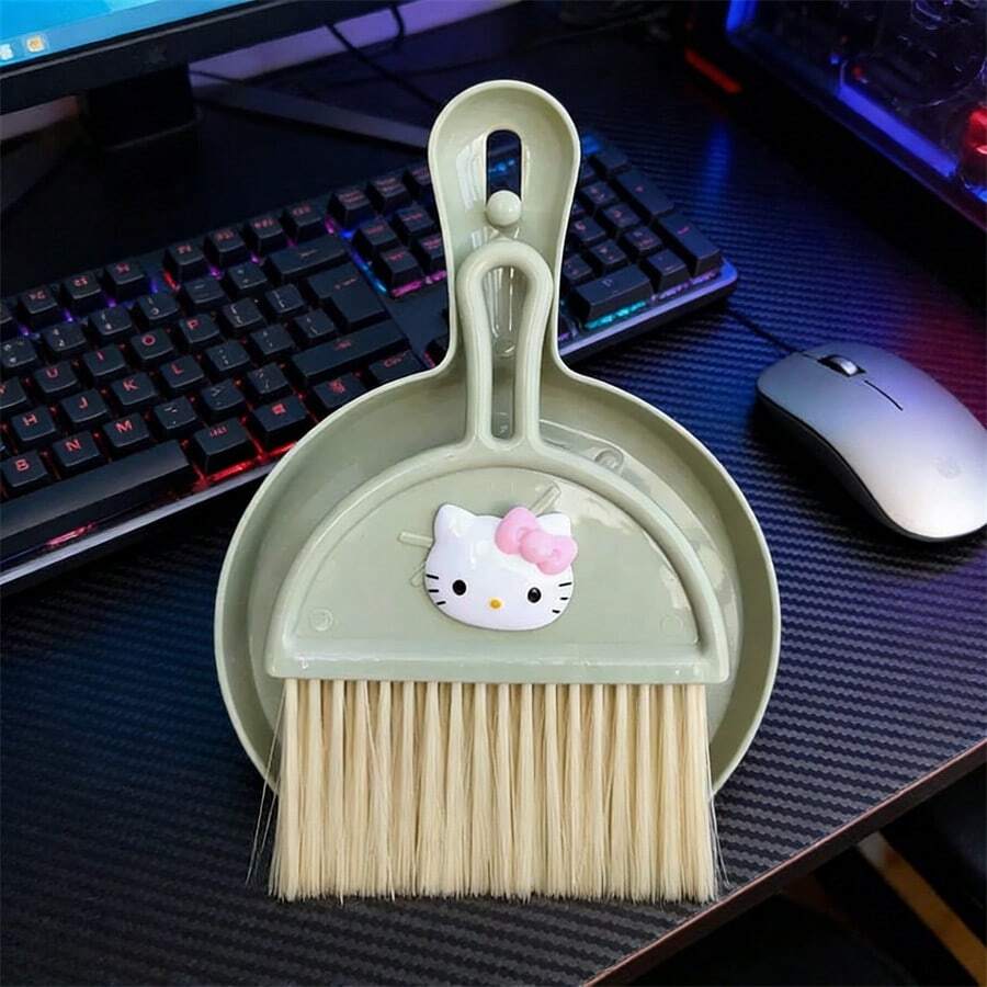 1 pieza Juego de limpieza de escritorio mini lindo y de dibujos animados, con escoba pequeña y recogedor para mesa, teclado, pelo de mascota, uso doméstico y de oficina - Multicolor - Ver 1