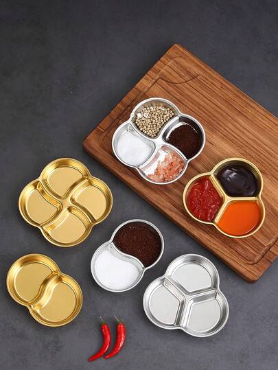 1 đĩa đựng nước chấm bằng thép không gỉ 2 ngăn/3 ngăn/4 ngăn, đĩa chấm thịt nướng kiểu Hàn Quốc.