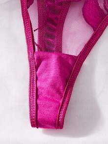 女士性感内衣套装，花卉刺绣薄纱文胸 - 中紫紅色 - 查看 6