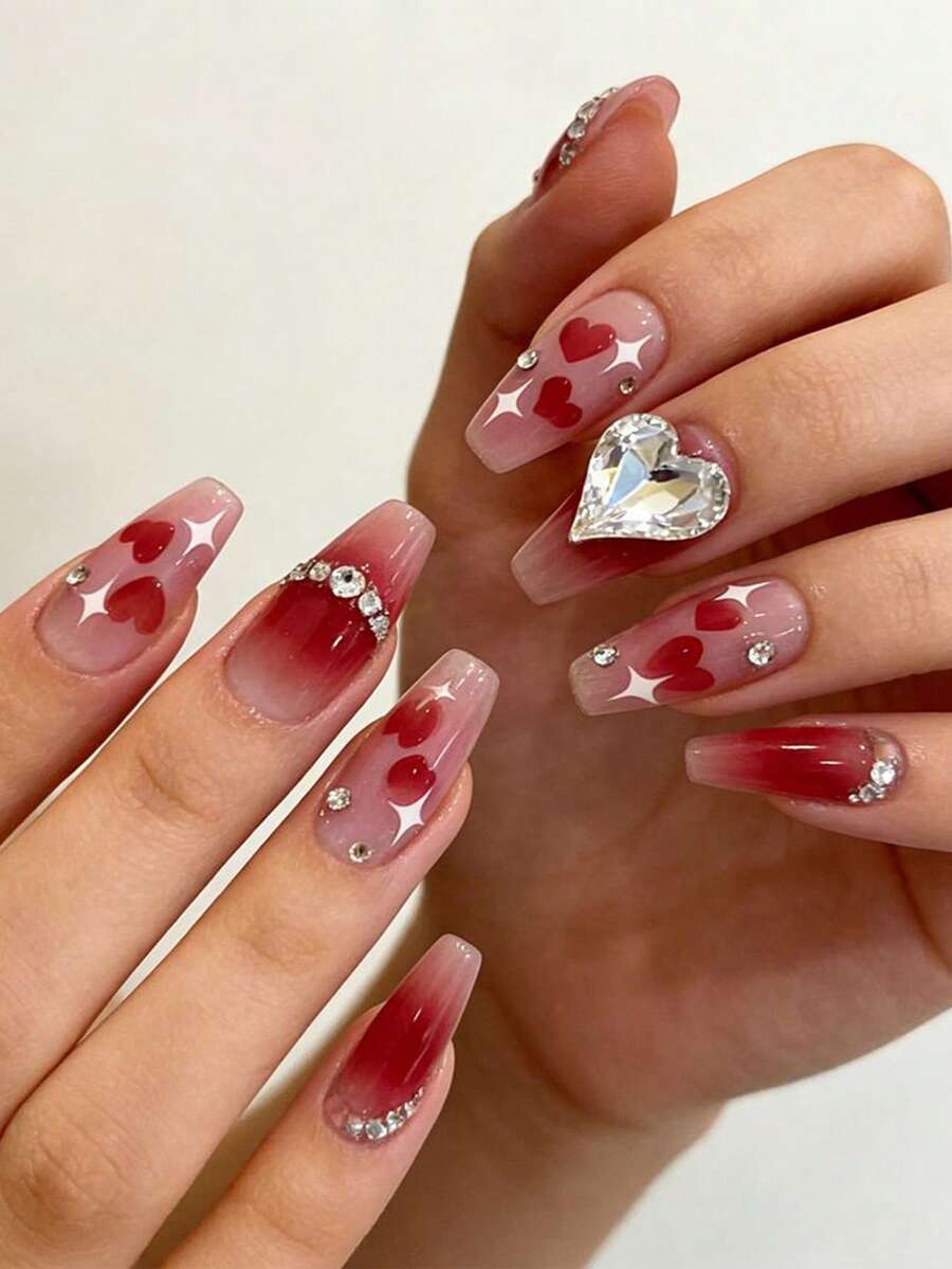 24片梯形美甲贴纸，混色按压式美甲贴纸，包含果冻胶和指甲锉，亮面美甲贴纸，女士美甲配件按压式美甲 - 彩色 - 查看 1