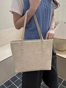 2026 New Large Capacity Tote Bag For Women, Versatile Shoulder Bag, Casual College Student Commuter Bag - White - View 3