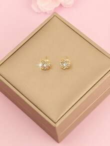 1 Pair Niche Design Elegant Cute Hollow Four-Leaf Clover Rhinestone Inlaid Earrings For Women - Openwork Rhinestone Earrings - View 7