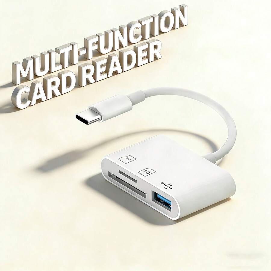 3-In-1 Multi-Function Card Reader - SD/TF/USB Storage Card Reader, Plug And Play Adapter Compatible With IPhone 17 Pro Max/17 Pro/17 Air/17/16/15, S26/S25/S24/S23/S22/S21, Laptop Series, Portable Card Reader - White - View 1