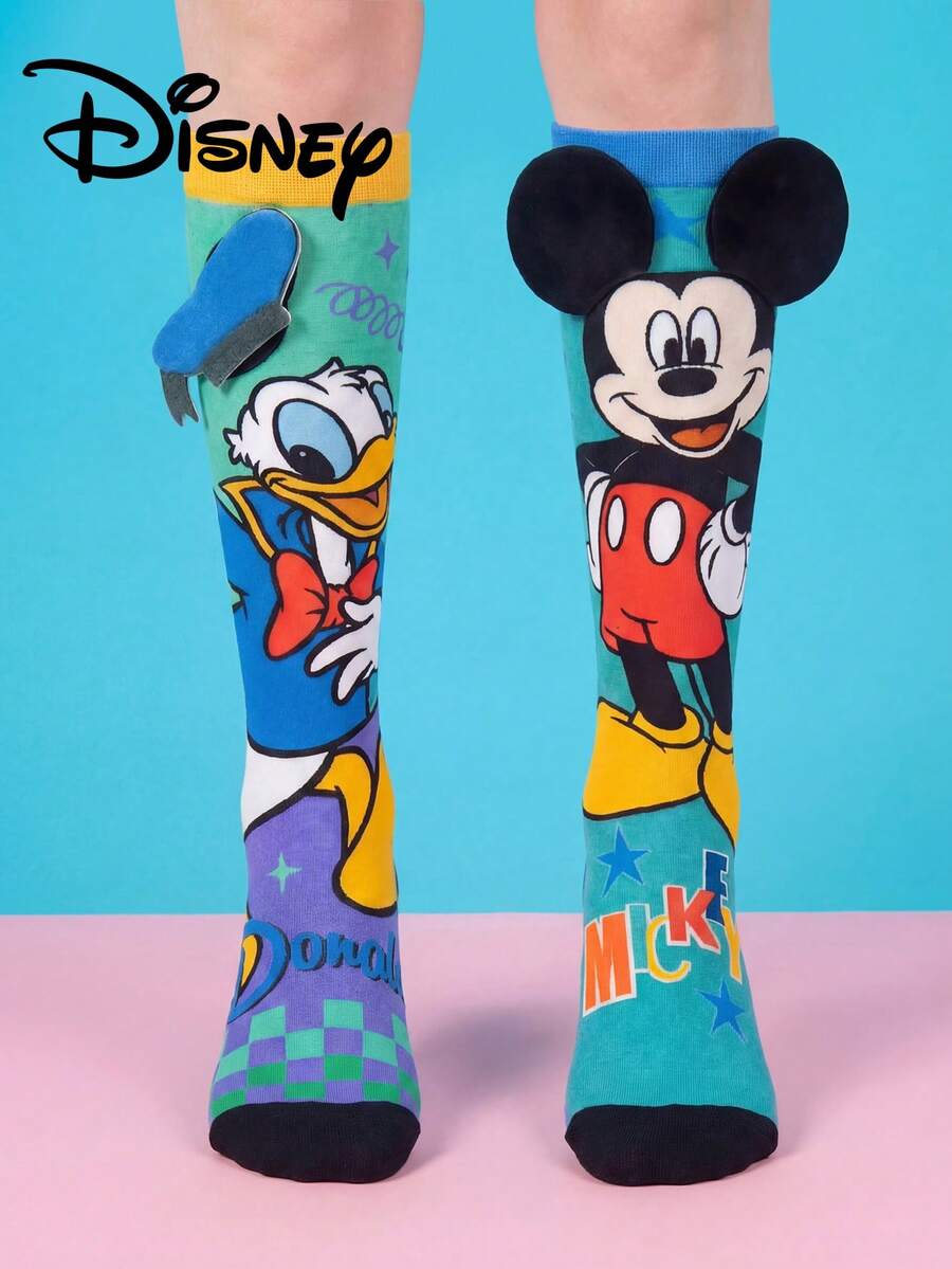 Disney 3D立体压纹过膝袜,可爱卡通返校袜,高品质时尚礼物,适合年轻粉丝 - 彩色 - 查看 1