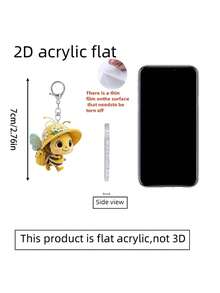 2D平面，1个可爱戴帽蜜蜂图案钥匙扣，兼容背包、钥匙、钱包 - 可爱风格钥匙圈，非常适合挂在包包和车钥匙上，汽车钥匙、背包和包包，包包挂件，无需电池，功能性汽车配件，女士钱包和手机配件，赠送朋友、家人，派对配饰，纪念品，送给动物爱好者的礼物，2D平面 - 彩色 - 查看 10