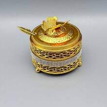 Bộ cốc đựng đường bằng kim loại họa tiết Châu Âu có nắp và thìa, lọ đựng kem kẹo gia vị sáng tạo hình học thời trang cho tiệc bếp dã ngoại, nhà bếp, quà tặng Giáng sinh, đồ dùng học tập - Vàng - Xem 5