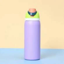 Botella de agua de acero inoxidable 800ml con pajita, de gran capacidad, adecuada para deportes al aire libre, portátil, con aislamiento al vacío, material de acero inoxidable, ideal para viajes, gran capacidad, adecuada para usar en restaurantes deportivos. - Morado - Ver 2