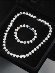 Bộ 2 món dây chuyền và vòng tay hình trái tim bắt mắt kiểu , unisex, phong cách hip-hop, bộ trang sức cao cấp, hoàn hảo làm quà tặng ngày Valentine, sinh nhật, Giáng sinh. - yêu - Xem 4