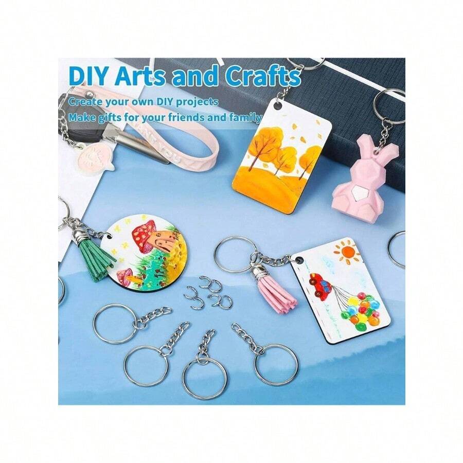 100pcs/Set Keychain Production Supplies Kit With 50 Chain Keychains And 50 Jump Rings Keychain Set Keychain Accessories Loose For Keychain Production DIY Crafts Small Business Supplies Gift Souvenir Car Accessories Bag Charm School Cute Goth Y2k - 真彩 - 查看 1
