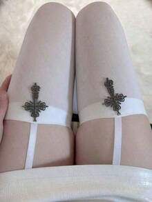 Women's Cross-Shaped Halter Neck Over-The-Knee Stockings, Velvet Black And White Solid Color Women's Long Socks, Warm And Slimming, No Delay Sensation, Resistant To Friction.   Suitable For Parties, Daily Wear, And Winter Clothing.   Combines Warmth And Fashion. - trắng - Xem 1