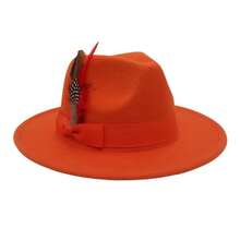 JEWELRYWE Elegant Wide-Brimmed Felt Hats For Men And Women: Soft Felt Hats With Feather Embellishments, Elegant Flat-Brimmed Fedoras - Suitable For Both Casual And Formal - Burgundy - View 11