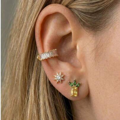 Bộ 6 khuyên tai hình quả dứa đính đá Cubic Zirconia dễ thương, thời trang, thích hợp để đeo hàng ngày và đi du lịch, phụ kiện trang sức sành điệu.