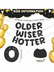 Older Wiser Hotter Glitter Banner Funny Birthday Banner For Women 30th 40th 50th 60th 70th 80th Birthday Party Decorations Sign Gift(Black) - Banner - View 4