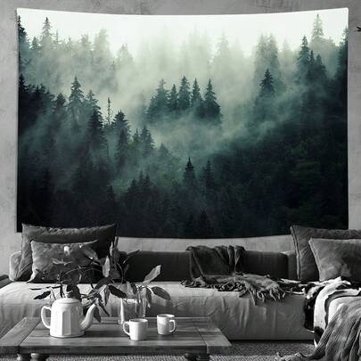 1 tấm thảm trang trí rừng sương mù, chất liệu vải polyester, họa tiết cây cối mờ sương, thích hợp để trang trí tường phòng khách, phòng ngủ và văn phòng, hoàn hảo cho trang trí nhà cửa và tiệc tùng.
