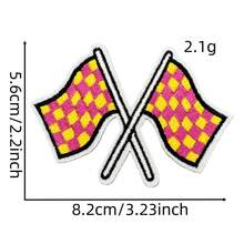 1pc/8pcs Set Cross-Border Black & White Plaid Fabric Sticker Decoration Colorful Plaid Hand-Held Flag Banner Computer Iron-On Embroidery Patch Applique - Checkered Flag Patch - View 14