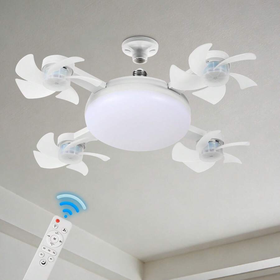 Ceiling Fan With Light, Ceiling Fan, Three-Blade Ceiling Fan With Light, E26 Screw Base, Adjustable Light Brightness, 3-Speed Wind Adjustment, Ceiling Light, With Remote Control, Bedroom, Study Room Decor, All-Season Universal - 1件 - 查看 1