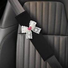 2 miếng đệm vai bằng vải lanh có nơ ren, dùng để làm mát ghế xe hơi, phụ kiện nội thất xe hơi dành cho nữ. - Nơ ren - Xem 2