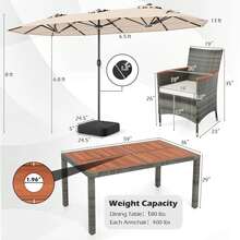 8 PCS Outdoor Wicker Dining Furniture & Double-Sided Umbrella With Solar LED Lights - Màu be - Xem 3