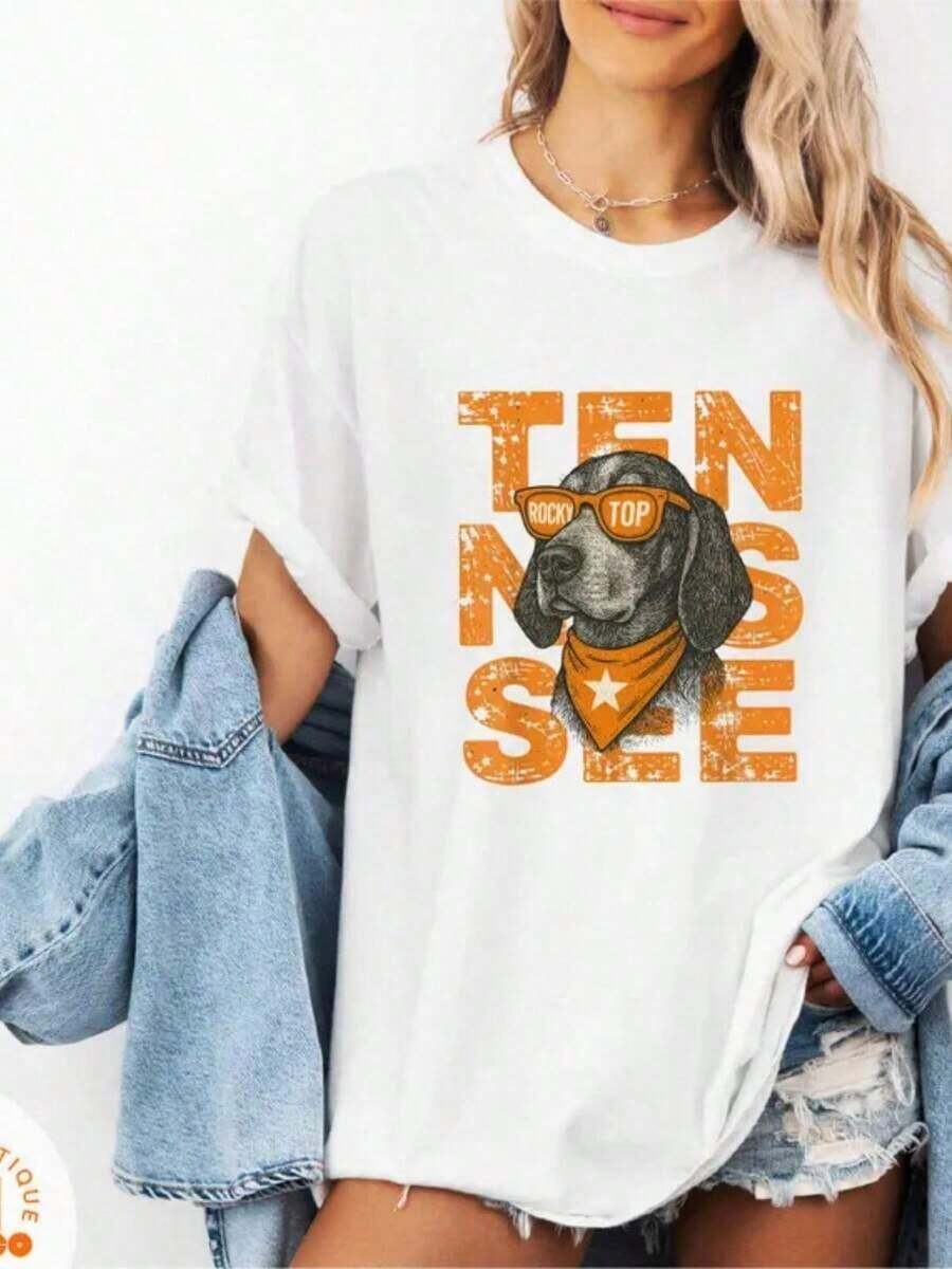 Summer TopsRocky Tennessee Football T-Shirt, University Of Tennessee Volunteers Shirt, Tennessee Game Day Shirt, Tennessee Vols Shirt (2)Loose And Comfortablesummer Clothes Summer Outfits For Women - 白色 - 查看 1