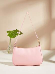 Fashionable Minimalist Underarm One Shoulder Baguette Bag - Pink - View 4