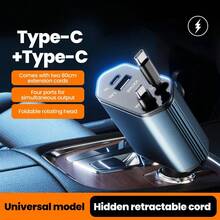 Fast Charging Mobile Phone Car Charger 120W 5-In-1 With Window Breaker Built-In Dual Retractable Extension Cords USB-C And USB Ports Suitable For Daily Commute Long-Distance Driving And Charging On The Go Spring Anniversary Gift - C2 Without Starlight - View 3