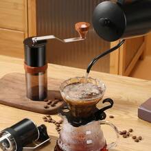 1 pieza Molinillo de café manual, estilo minimalista marrón/transparente, tolva portátil visible y ampliada, adecuado para uso doméstico, dormitorio u oficina, accesorio de café, esencial para la barra de café, vuelta al cole, Eid Al-Adha, regalo del Día de la Madre - Multicolor - Ver 10