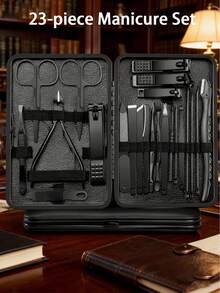 7/23pcs Black Nail Care Set, With Portable Travel Case, Nail Clipper, Nail File, Ear Pick, Face & Hand Care Kit, Gift For Boyfriend/Men/Family - Multicolor - View 1