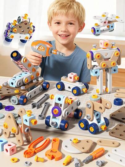 123/171pcs Children's Tool Set With Electric Drill, STEM Montessori Toys For 3-5 Years Old Kids, Role Play Tool Kit, Educational Building Toys For Boys And Girls, Children Birthday Gift